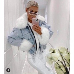 Дамско дънково яке с пух